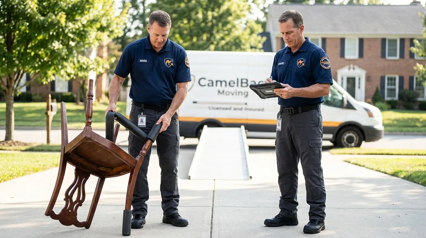 Movers inspecting furniture for damage prevention before loading in Berry, AL