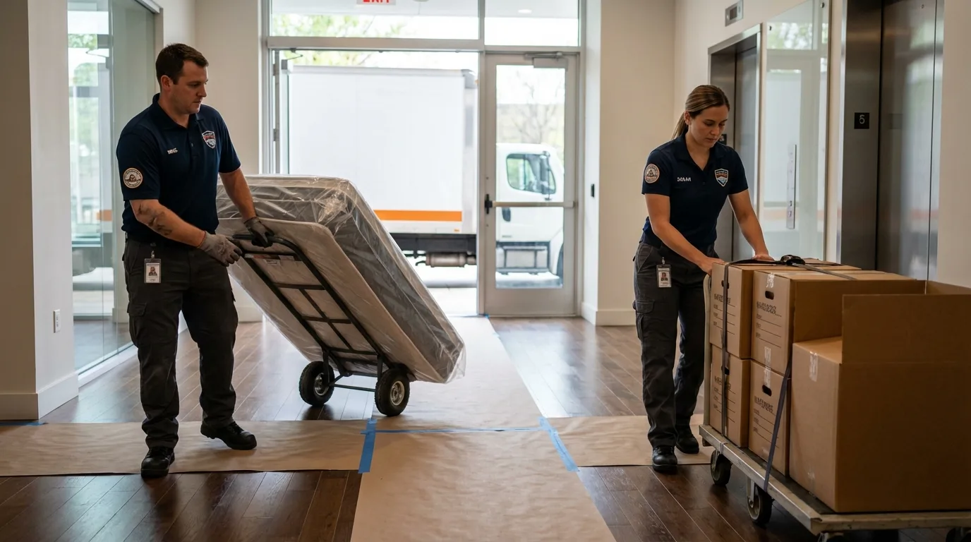 Professional apartment movers loading elevator in Berry, AL